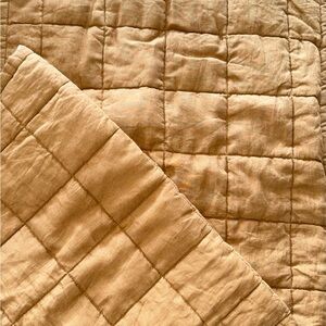 Luxurious washed linen Quilted Bedding , burnt dark mustard